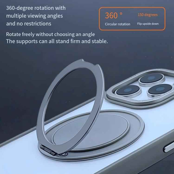 For iPhone 15 Semi-Transparent 360 Rotation Holder MagSafe Phone Case(Grey)