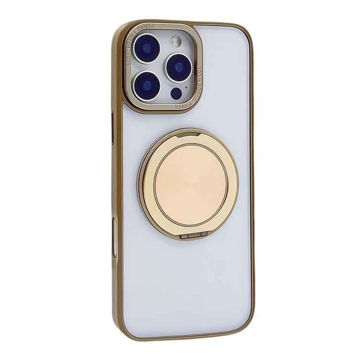 For iPhone 15 Semi-Transparent 360 Rotation Holder MagSafe Phone Case(Desert Gold)