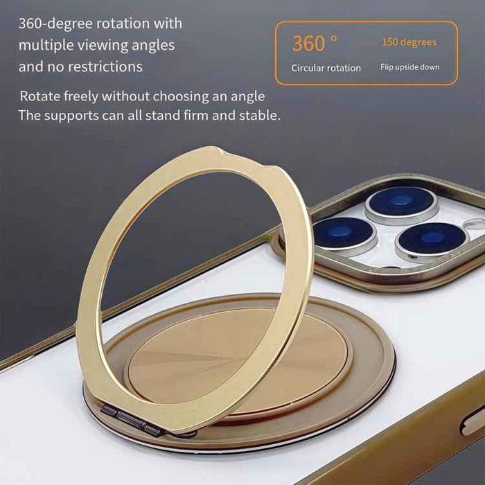For iPhone 15 Semi-Transparent 360 Rotation Holder MagSafe Phone Case(Desert Gold)