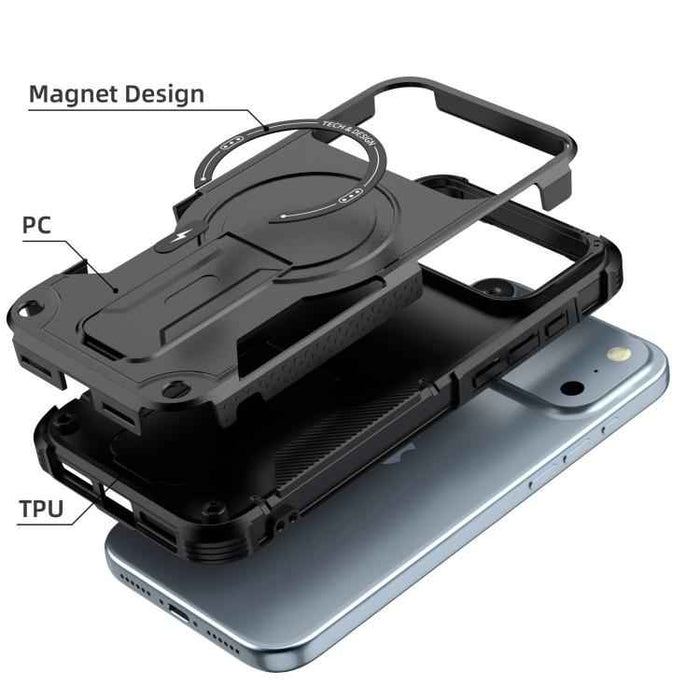 For iPhone 17 Pro Max Armor Magsafe Holder PC Hybrid TPU Phone Case(Black)