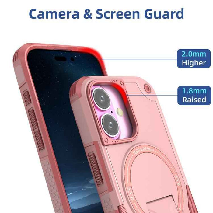 For iPhone 17 Armor Magsafe Holder PC Hybrid TPU Phone Case(Pink)
