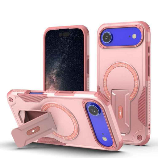 For iPhone 17 Air Armor Magsafe Holder PC Hybrid TPU Phone Case(Pink)