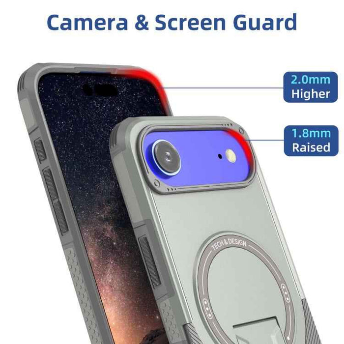 For iPhone 17 Air Armor Magsafe Holder PC Hybrid TPU Phone Case(Grey)