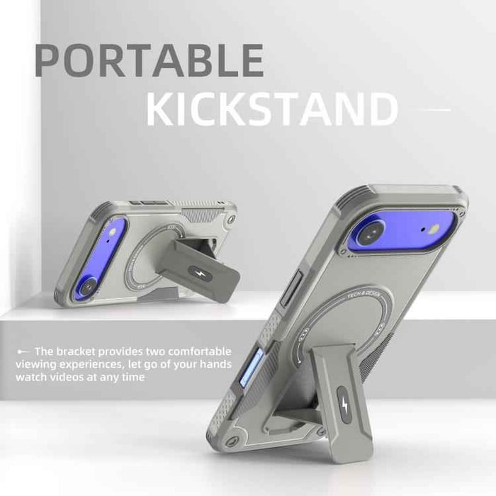For iPhone 17 Air Armor Magsafe Holder PC Hybrid TPU Phone Case(Grey)
