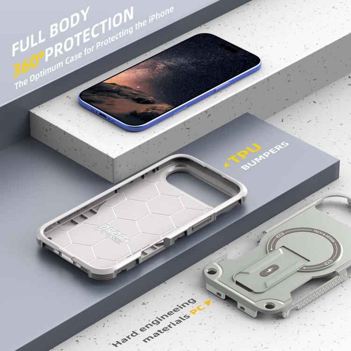 For iPhone 17 Air Armor Magsafe Holder PC Hybrid TPU Phone Case(Grey)