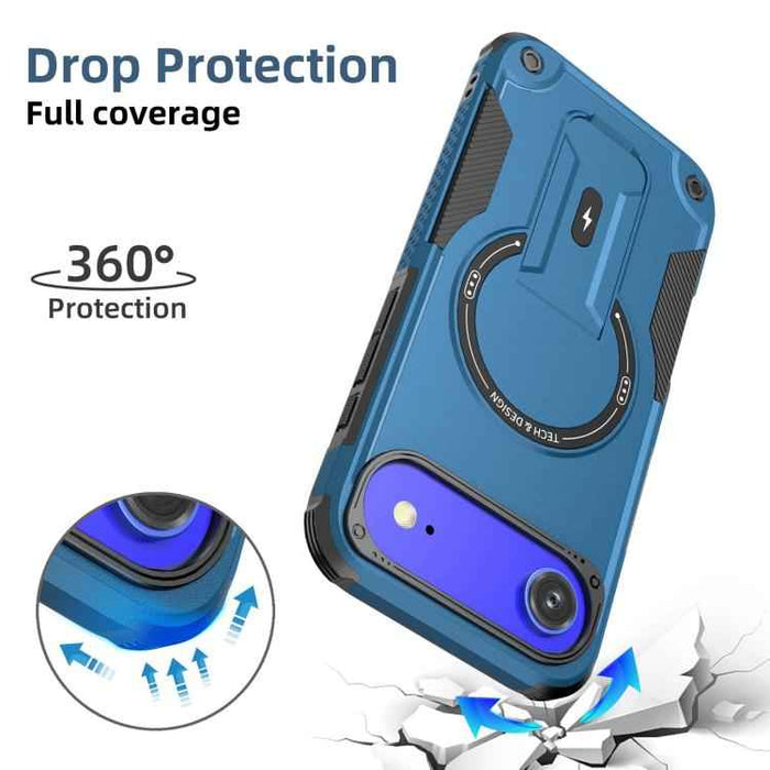 For iPhone 17 Air Armor Magsafe Holder PC Hybrid TPU Phone Case(Dark Blue)