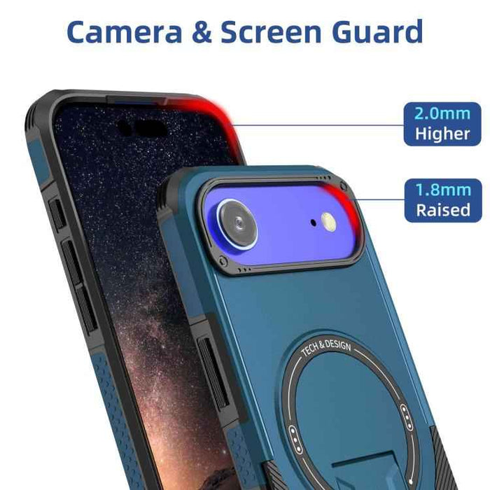 For iPhone 17 Air Armor Magsafe Holder PC Hybrid TPU Phone Case(Dark Blue)