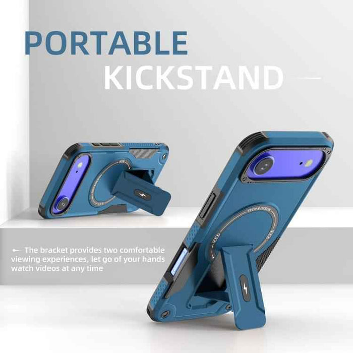 For iPhone 17 Air Armor Magsafe Holder PC Hybrid TPU Phone Case(Dark Blue)