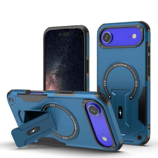 For iPhone 17 Air Armor Magsafe Holder PC Hybrid TPU Phone Case(Dark Blue)
