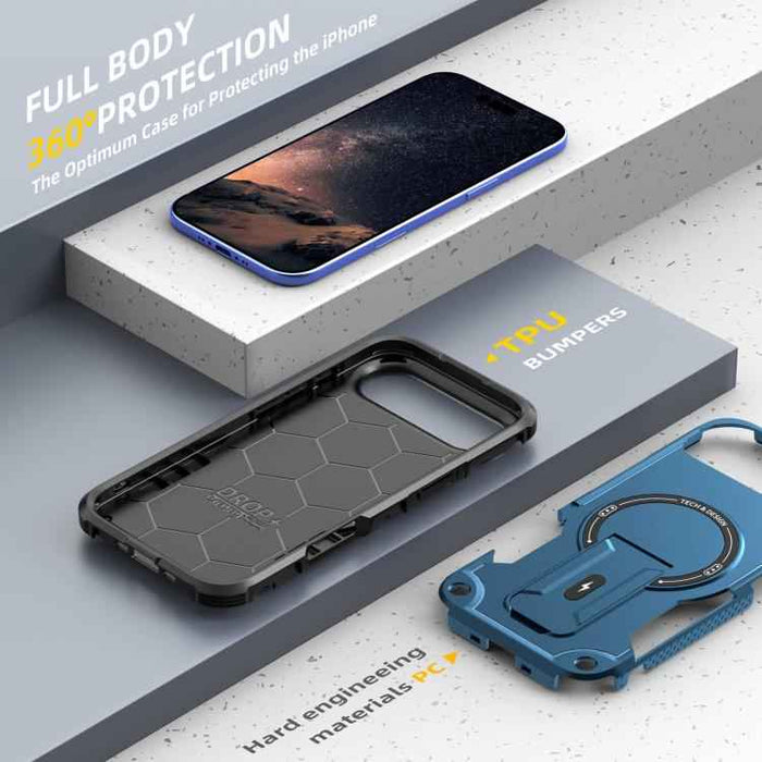 For iPhone 17 Air Armor Magsafe Holder PC Hybrid TPU Phone Case(Dark Blue)