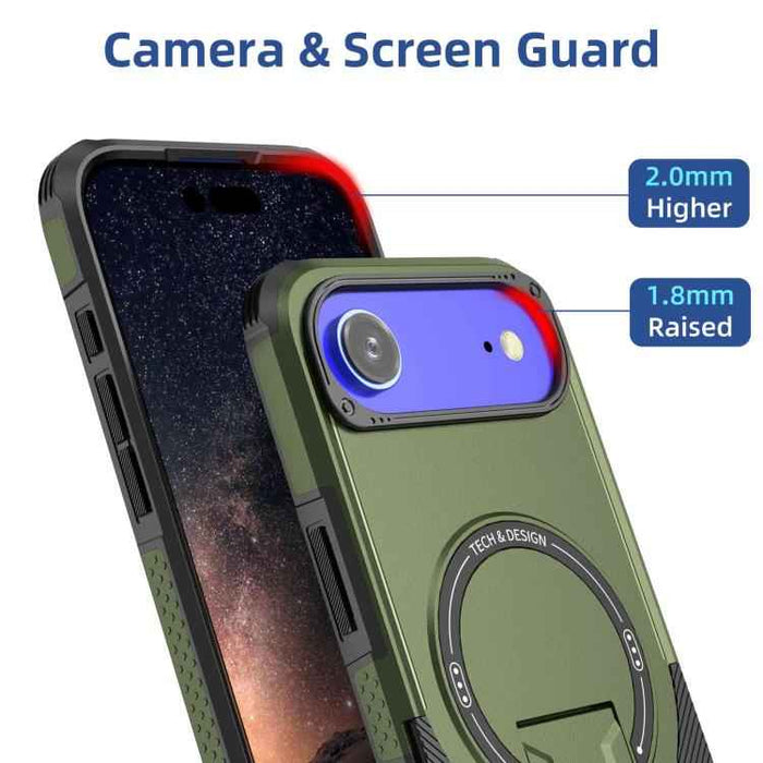 For iPhone 17 Air Armor Magsafe Holder PC Hybrid TPU Phone Case(Army Green)