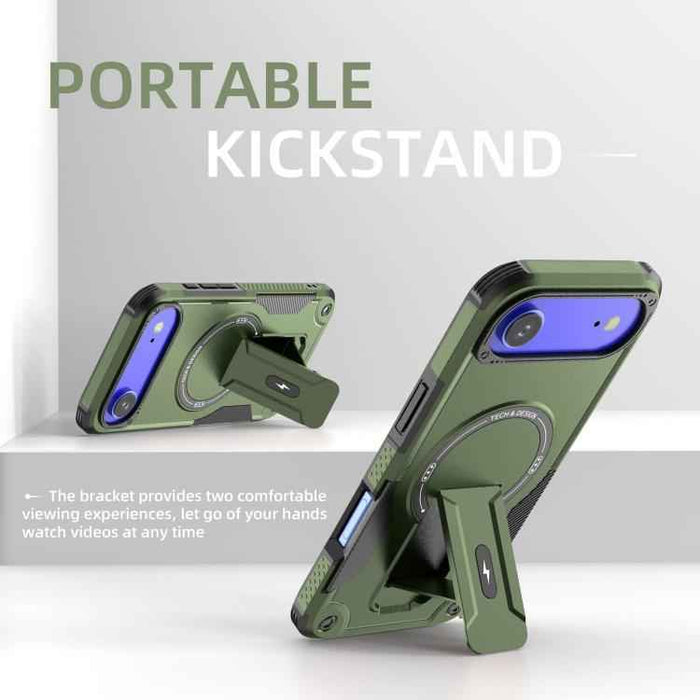 For iPhone 17 Air Armor Magsafe Holder PC Hybrid TPU Phone Case(Army Green)