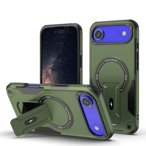 For iPhone 17 Air Armor Magsafe Holder PC Hybrid TPU Phone Case(Army Green)