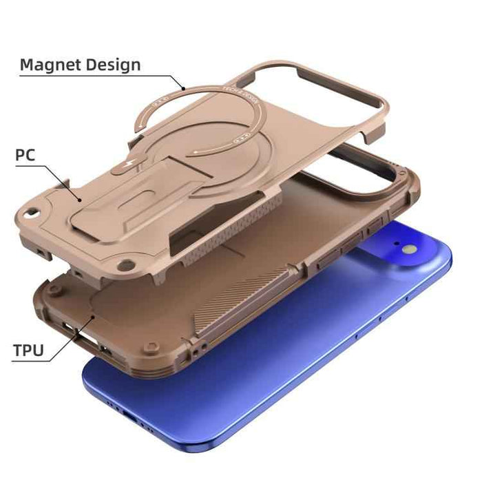 For iPhone 17 Air Armor Magsafe Holder PC Hybrid TPU Phone Case(Desert Gold)