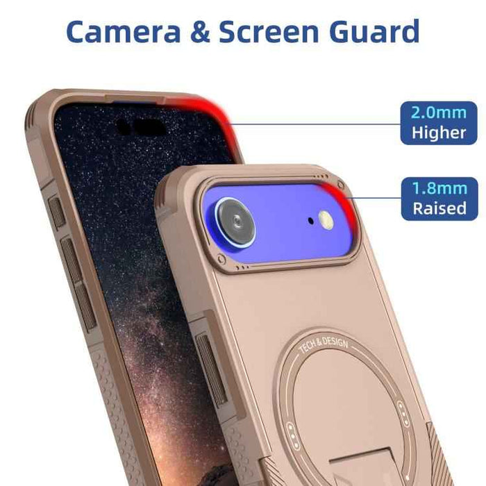 For iPhone 17 Air Armor Magsafe Holder PC Hybrid TPU Phone Case(Desert Gold)