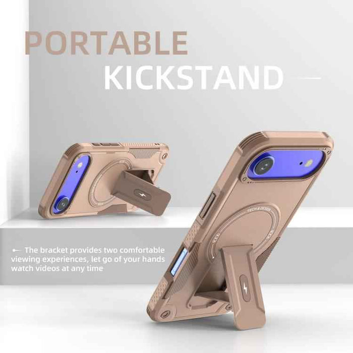 For iPhone 17 Air Armor Magsafe Holder PC Hybrid TPU Phone Case(Desert Gold)