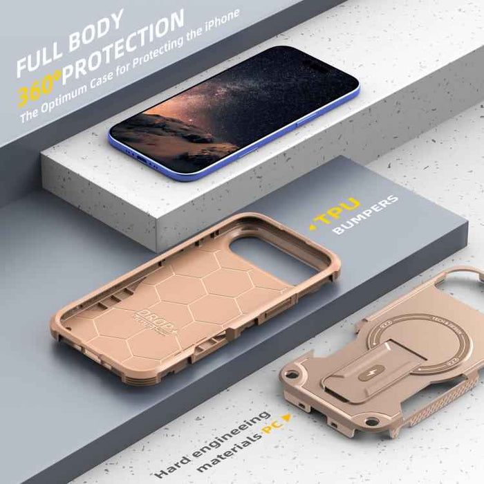 For iPhone 17 Air Armor Magsafe Holder PC Hybrid TPU Phone Case(Desert Gold)