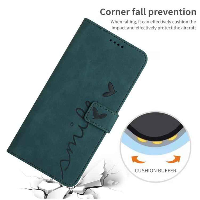 For iPhone 17 Pro Max Skin Feel Heart Embossed Leather Phone Case with Long Lanyard(Green)