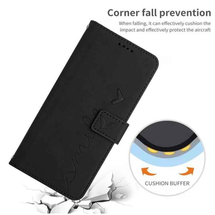 For iPhone 17 Skin Feel Heart Embossed Leather Phone Case with Long Lanyard(Black)