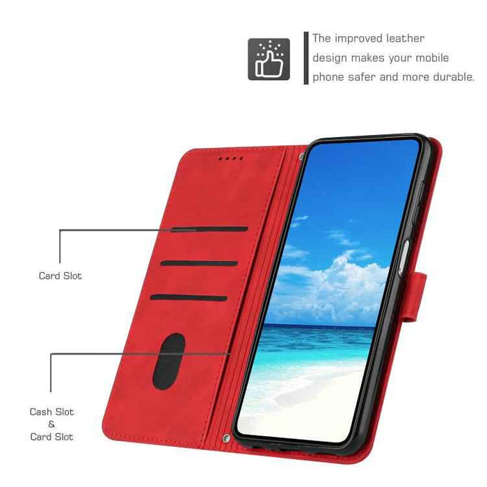 For iPhone 17 Skin Feel Heart Embossed Leather Phone Case with Long Lanyard(Red)