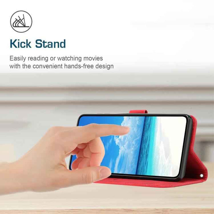 For iPhone 17 Skin Feel Heart Embossed Leather Phone Case with Long Lanyard(Red)