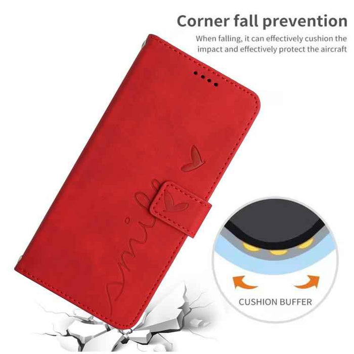 For iPhone 17 Skin Feel Heart Embossed Leather Phone Case with Long Lanyard(Red)