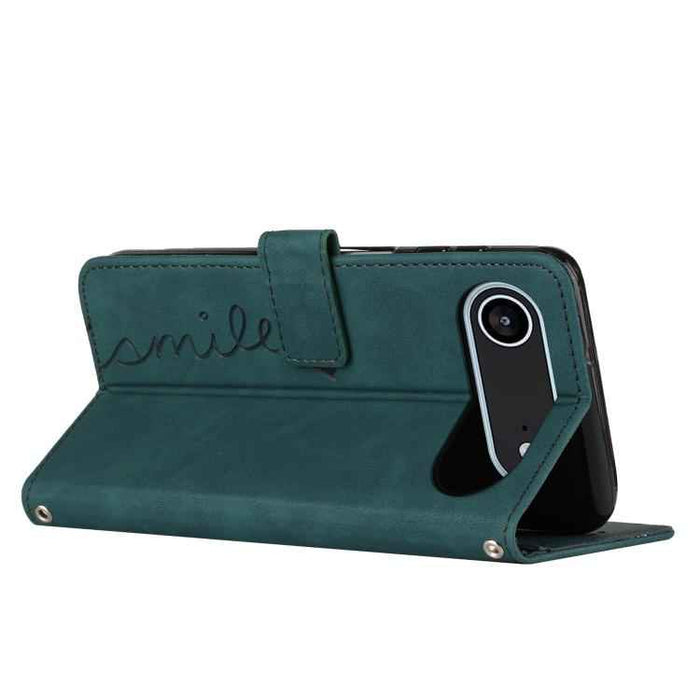 For iPhone 17 Air Skin Feel Heart Embossed Leather Phone Case with Long Lanyard(Green)