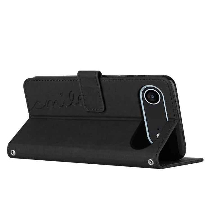 For iPhone 17 Air Skin Feel Heart Embossed Leather Phone Case with Long Lanyard(Black)