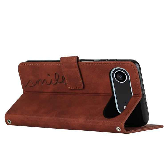For iPhone 17 Air Skin Feel Heart Embossed Leather Phone Case with Long Lanyard(Brown)