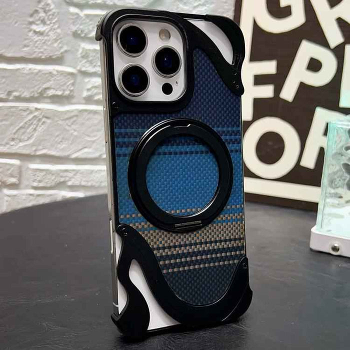 For iPhone 16 Pro Metal Frameless 360 Degree Rotation Holder MagSafe Phone Case(Black)