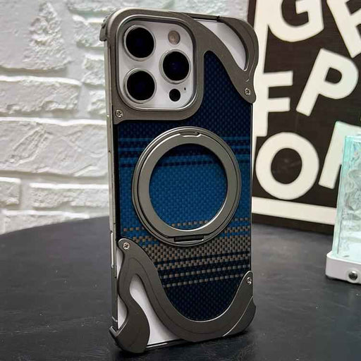 For iPhone 16 Pro Metal Frameless 360 Degree Rotation Holder MagSafe Phone Case(Titanium Color)
