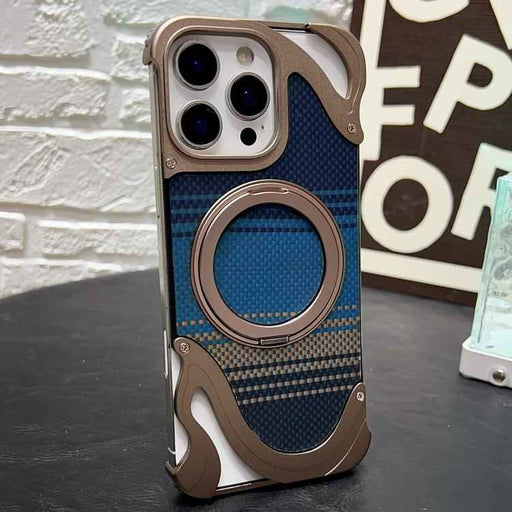 For iPhone 16 Pro Metal Frameless 360 Degree Rotation Holder MagSafe Phone Case(Dessert Gold)