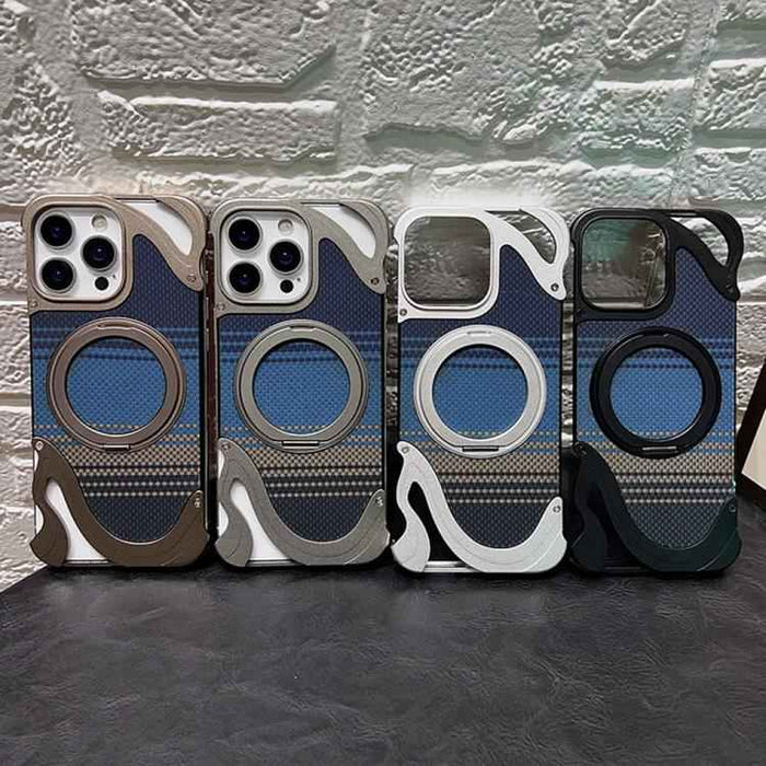 For iPhone 16 Pro Metal Frameless 360 Degree Rotation Holder MagSafe Phone Case(Black)