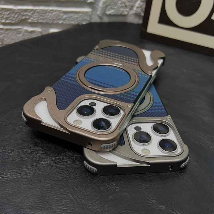 For iPhone 16 Pro Metal Frameless 360 Degree Rotation Holder MagSafe Phone Case(Dessert Gold)