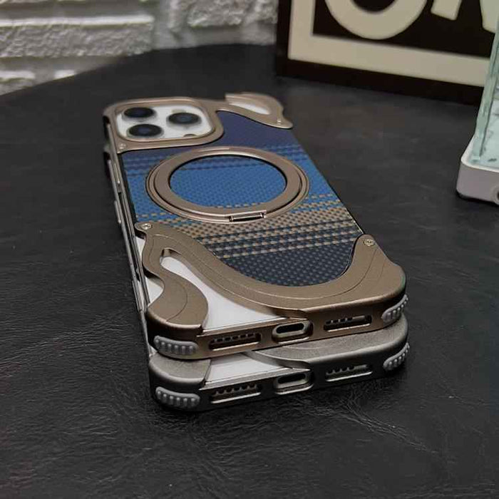 For iPhone 16 Pro Metal Frameless 360 Degree Rotation Holder MagSafe Phone Case(Silver)