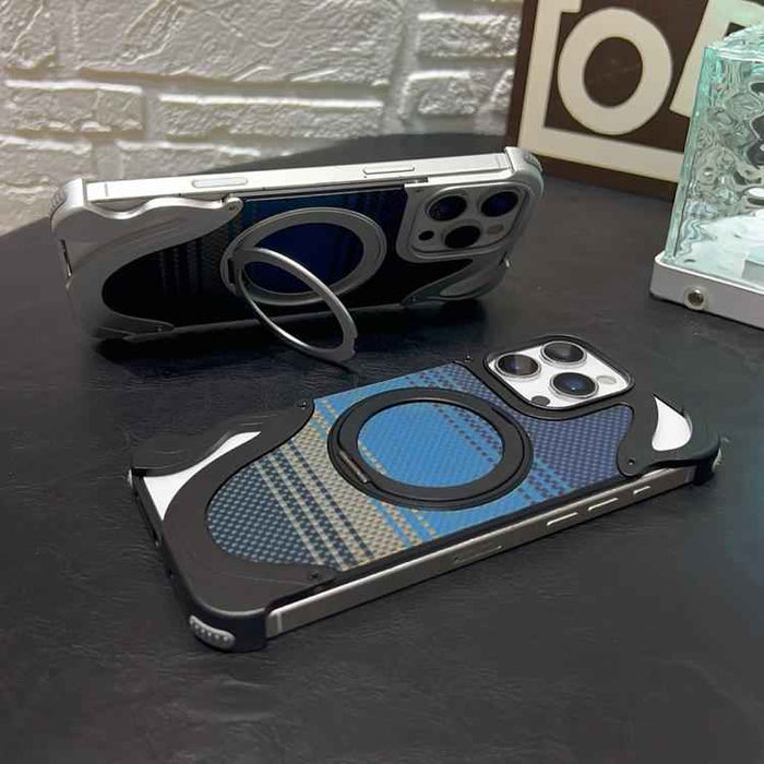 For iPhone 16 Pro Metal Frameless 360 Degree Rotation Holder MagSafe Phone Case(Titanium Color)