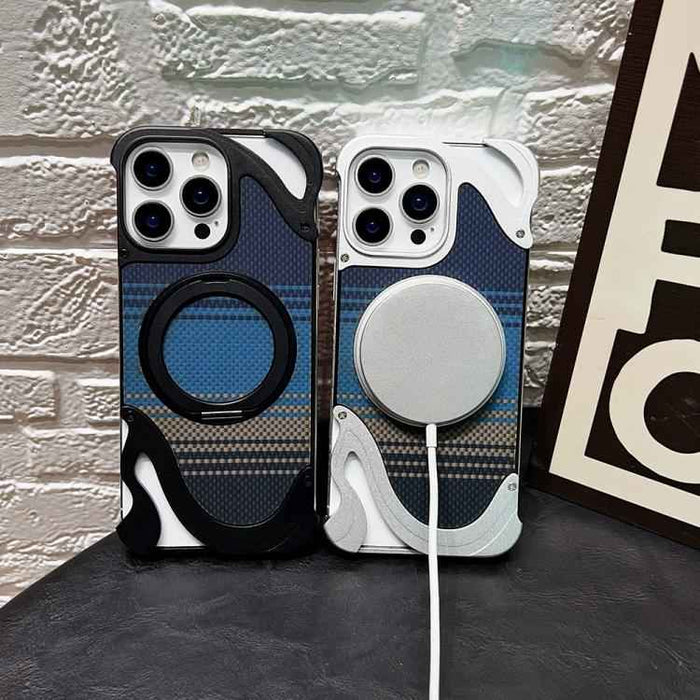 For iPhone 16 Pro Metal Frameless 360 Degree Rotation Holder MagSafe Phone Case(Titanium Color)