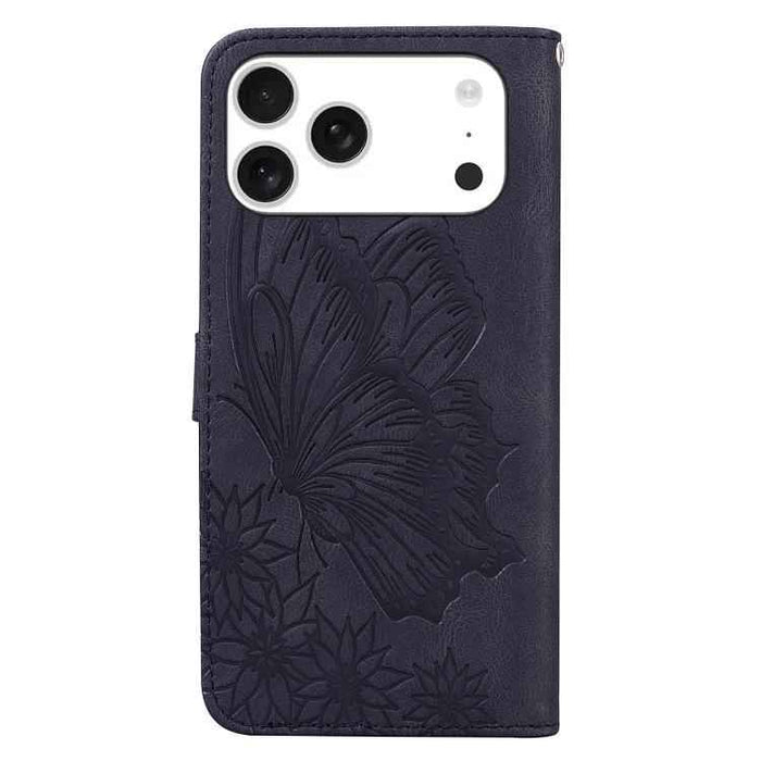 For iPhone 17 Pro Max Retro Skin Feel Butterflies Embossing Horizontal Flip Leather Phone Case(Black)