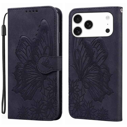 For iPhone 17 Pro Max Retro Skin Feel Butterflies Embossing Horizontal Flip Leather Phone Case(Black)