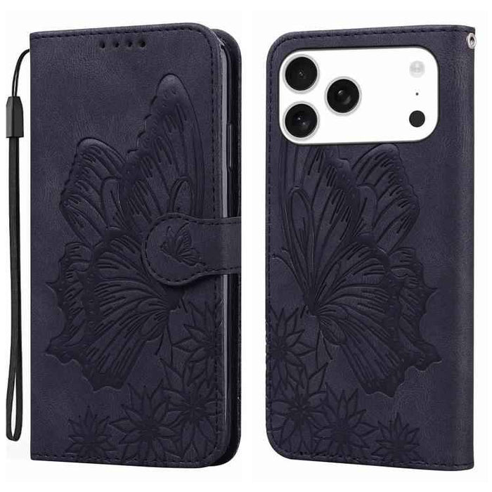 For iPhone 17 Pro Max Retro Skin Feel Butterflies Embossing Horizontal Flip Leather Phone Case(Black)