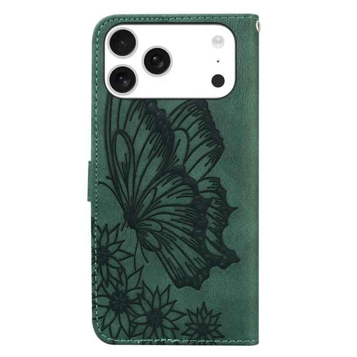 For iPhone 17 Pro Max Retro Skin Feel Butterflies Embossing Horizontal Flip Leather Phone Case(Green)
