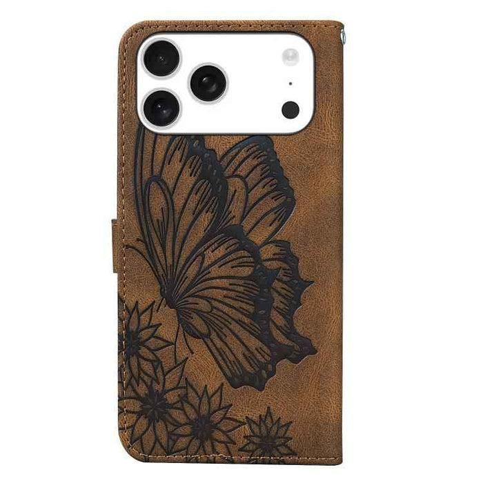 For iPhone 17 Pro Max Retro Skin Feel Butterflies Embossing Horizontal Flip Leather Phone Case(Brown)