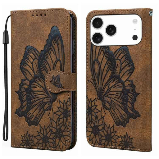 For iPhone 17 Pro Max Retro Skin Feel Butterflies Embossing Horizontal Flip Leather Phone Case(Brown)