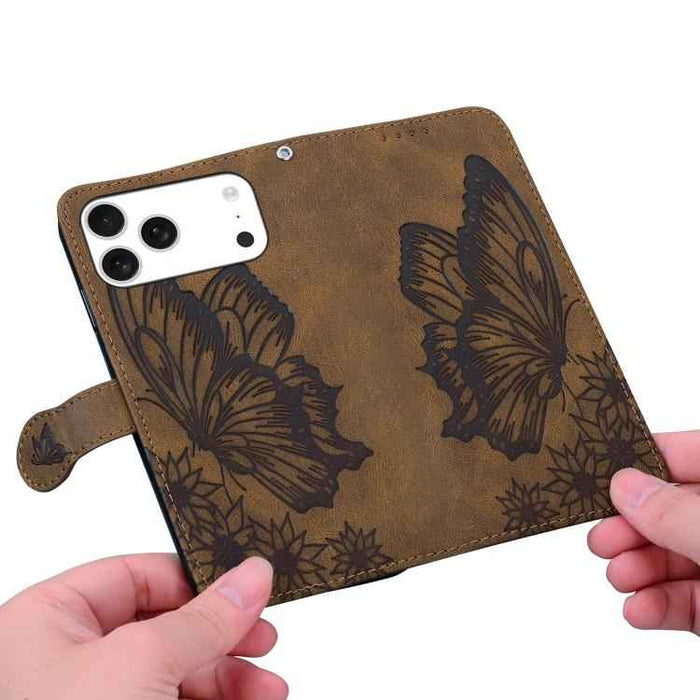 For iPhone 17 Pro Max Retro Skin Feel Butterflies Embossing Horizontal Flip Leather Phone Case(Brown)