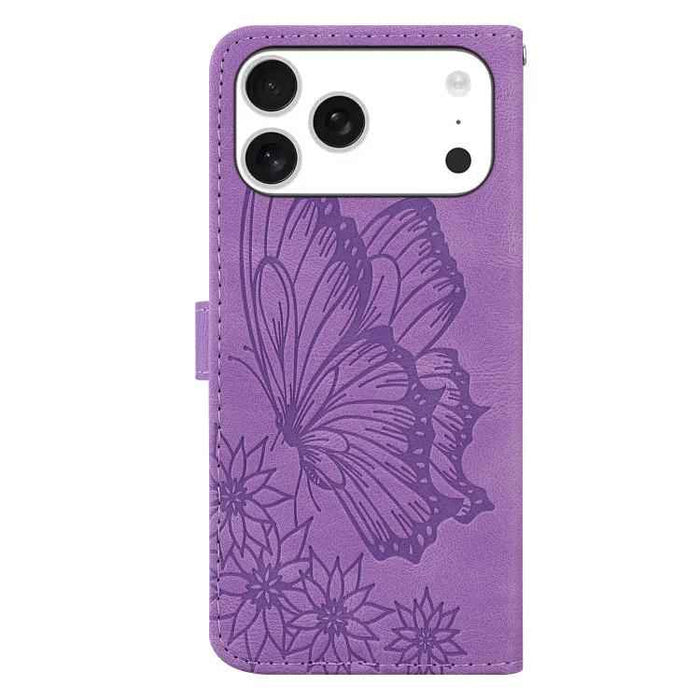 For iPhone 17 Pro Retro Skin Feel Butterflies Embossing Horizontal Flip Leather Phone Case(Purple)