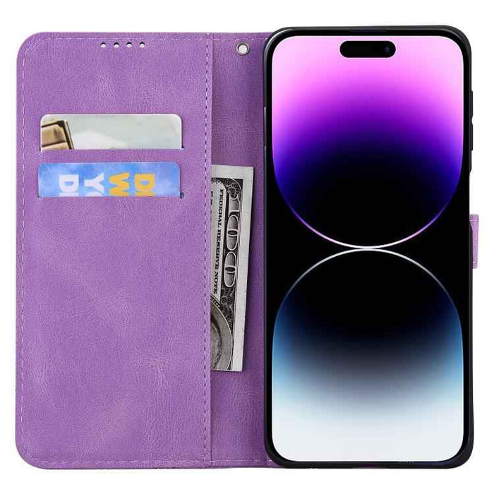 For iPhone 17 Pro Retro Skin Feel Butterflies Embossing Horizontal Flip Leather Phone Case(Purple)