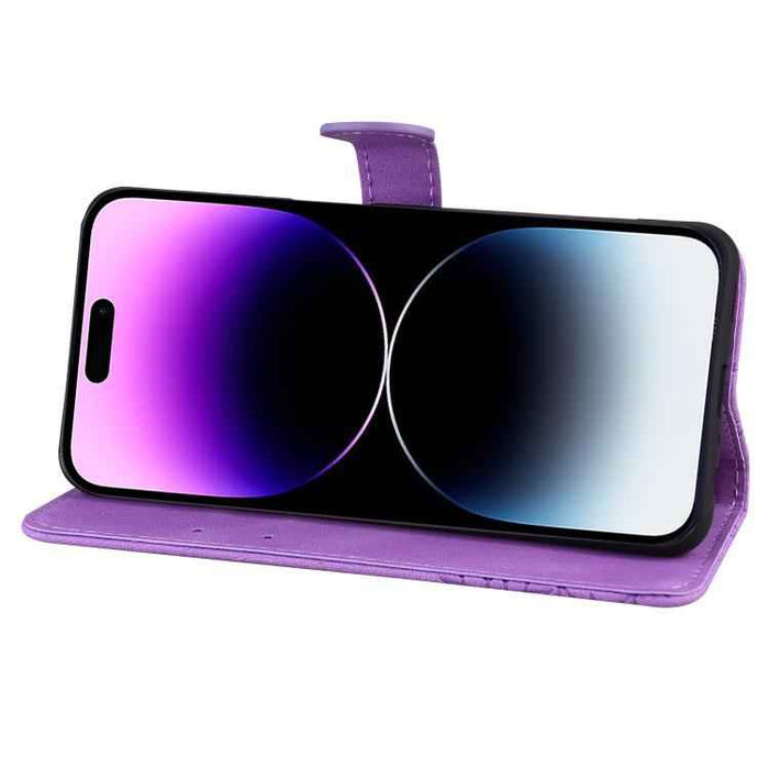 For iPhone 17 Pro Retro Skin Feel Butterflies Embossing Horizontal Flip Leather Phone Case(Purple)