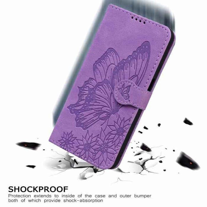 For iPhone 17 Pro Retro Skin Feel Butterflies Embossing Horizontal Flip Leather Phone Case(Purple)