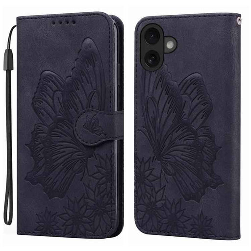 For iPhone 17 Retro Skin Feel Butterflies Embossing Horizontal Flip Leather Phone Case(Black)