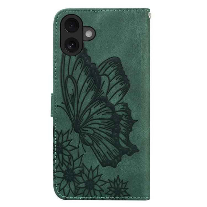 For iPhone 17 Retro Skin Feel Butterflies Embossing Horizontal Flip Leather Phone Case(Green)